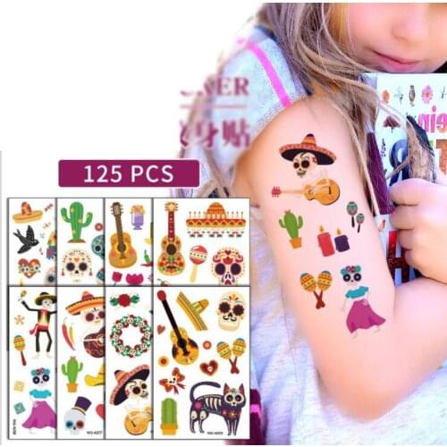 Guitar tattoo Cross border mexican day of the dead tattoo stickers kids waterproof guitar skull stickers