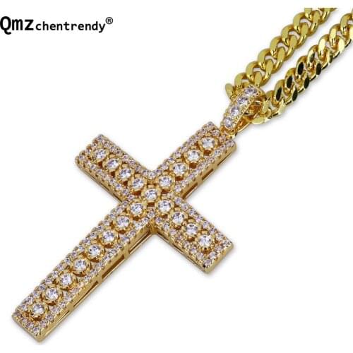 Top Qualtiy Hip hop CZ Iced Out Cross Pendants Jewelry Men Rapper Bling Iced Out soldier Punk Necklace Golden Necklace