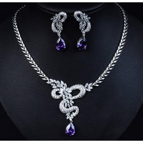 Zlxgirl jewelry luxury Brand Arrival Cubic Zirconia Tassel Drop Flower Earrings and Pendant Necklace Fashion Ladies Jewelry Sets