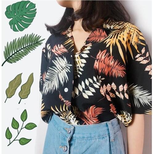 Women Loose Leaf Print Chiffon Short Sleeve Casual Shirt Tops Blouse T-Shirt