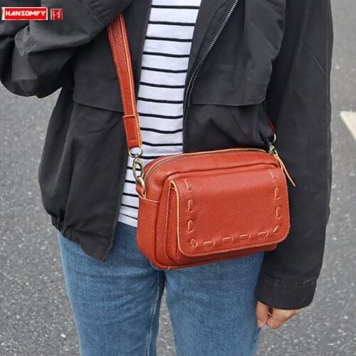 Genuine leather Women bag fashion first layer cowhide shoulder messenger bag female soft leather small Diagonal square bags