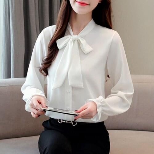 Woman Feminina WomenS Vintage Blouse Fashion Clothes 2020 Spring Autumn Chiffon White Long Sleeve Shirts Female D0179