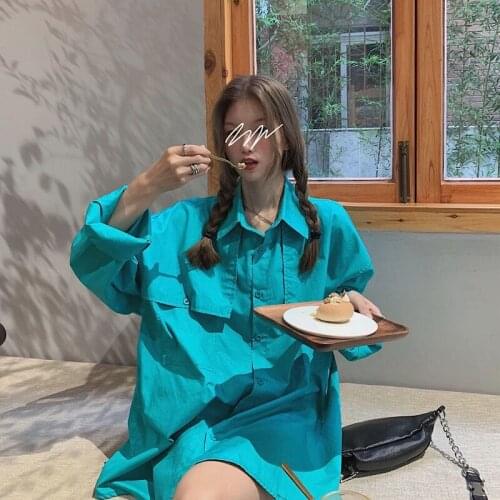 Woman Blouses 2021 Fashion Vintage Korean Turn Down Collar Cardigan Single-breasted Long Sleeve Loose Women Shirts Tops Y439