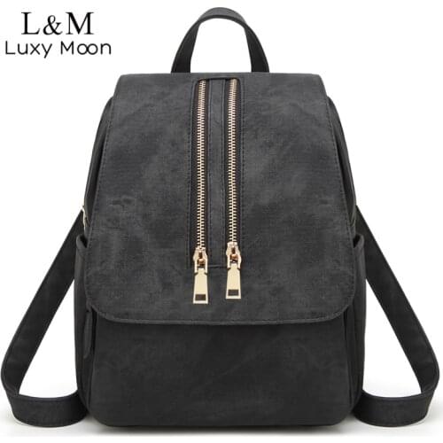Women Leather Backpacks Vintage School Bag for Teenage Girls Female Fashion Rucksack Mochila Grey Black Zipper Travel Bags XA22H
