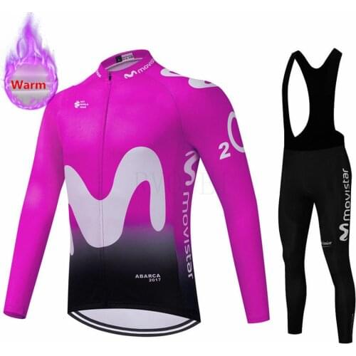 Movistar Winter Cycling Clothes Long Sleeve Clothing Riding Jersey Set Thermal Fleece Maillot Ropa Ciclismo Invierno Keep Warm