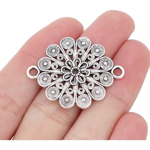 8 x Tibetan Silver Large Flower Connectors Round Charms Pendants Fit Necklaces Bracelets Jewelry Making Findings 38x30mm