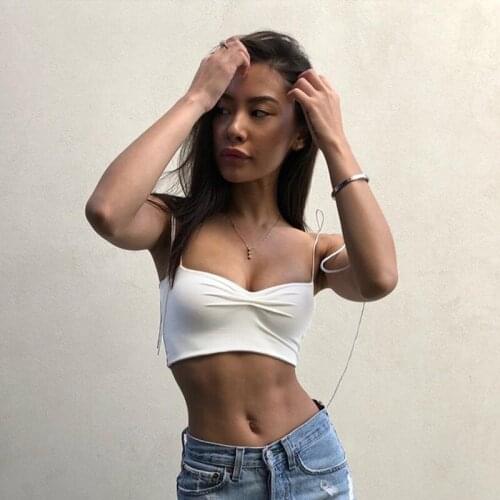 2020 Summer Bow Tie Camis Crop Tops Women Girls Solid Short Tanks Tops Sleeveless Strap Casual V Neck Sexy Camis Vest Wholesale