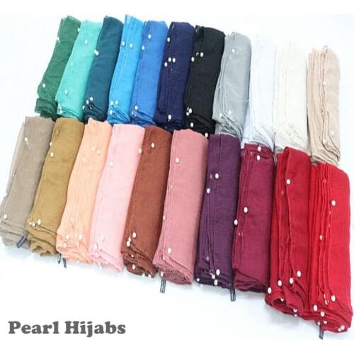 30 color pearl plain hijab scarf solid muslim headband soft volie scarves shawls pearls oulard bead muffler encharpe