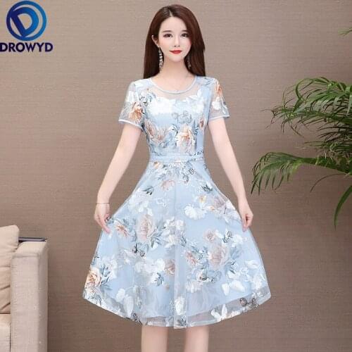 4XL Plus Size Dresses Women Fashion Lace Mesh Summer Dresses Print Stitching Boho Dress Female Slim Bandage Party Dress Vestidos