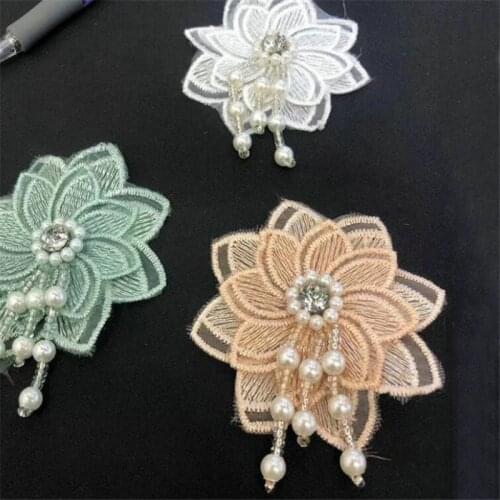 6pcs 6*8cm Three Dimensional Beads Flower Embroidery Hand DIY Clothing Accessories Apparel Sewing Fabric DIY Craft Supplies