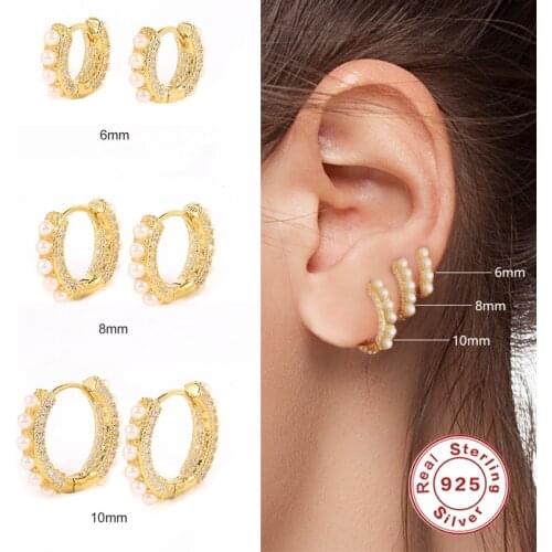 Aide 6mm/ 10mm 925 Sterling Silver Huggie Earrings For Women 2021 Trend Pendiente Plata 925 Pearl Hoop Earring Jewelry Brincos