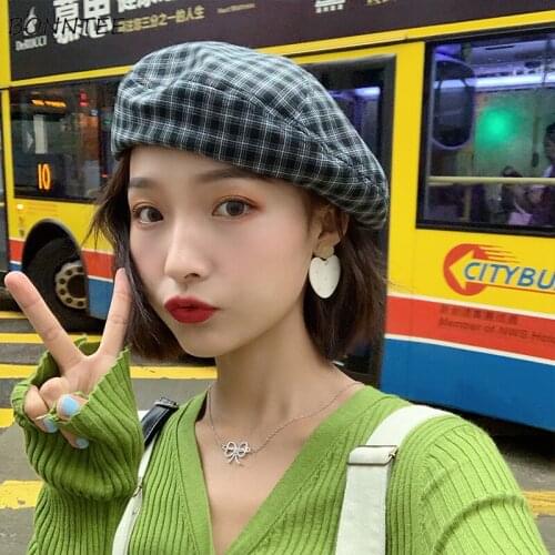 Berets Women British Style Plaid Trendy Breathable Adjustable Retro Ladies Caps All-match Vintage All-match Womens Beret Hats