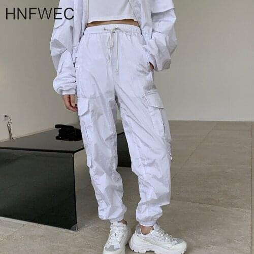 Casual Cargo Pants For Women High Waist Pocket White Minimalist Loose Trousers Female 2020 Summer Fashion New Clothes K638