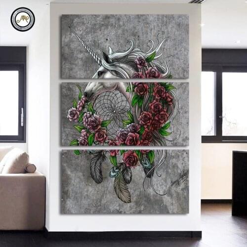 Unicorn dreamcatcher bedsheet by Sunima-MysteryArt HD print 3 piece canvasFor Living Room With Frame Pictures CU-3374C