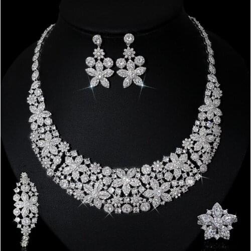 EYER AAA CZ Luxury Women Wedding Jewelry Sets Cubic Zirconia Necklace Earrings Bacelet Ring For Bride Engagement Banquet Jewelry