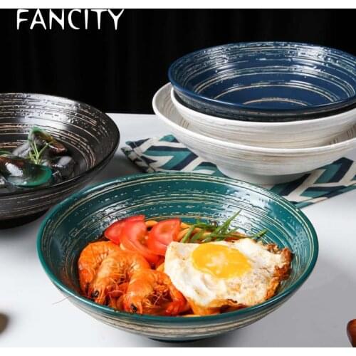FANCITY Japanese style creative ceramic household restaurant with retro rib ramen bowl large soup bowl fruit salad bowl noodles