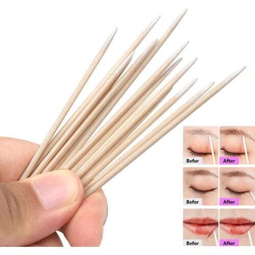 100pcs/pack Eyelash Extension tool Glue Removing Makeup Tools Clean Sticks Lash Accessories Disposable Wooden Cotton Swabs Stick