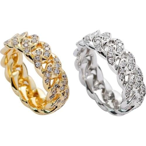 Trendy Luxury Hip Hop Punk Men Women AAA+ Zircon Cuban Chain Gold Silver Color Ring Iced Out Jewelry Birthday Present Gifts