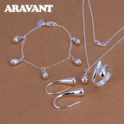 Luxury Brand New Fashion 925 Silver Jewelry Sets For Women Water Drop Necklace Earring Ring Bracelets Birthday Jewelry Gifts