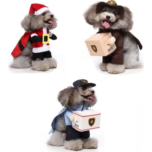 Dog Cat Santa Claus/Porter/Courier Cosplay Suit With A Cap Puppy Puppy Fleece Outfits Warm Coat Party Festival Clothes