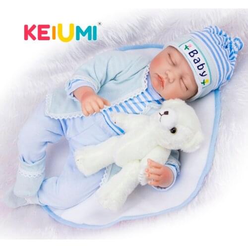 KEIUMI 22'' 55 cm like sleeping Newborn Doll With Cloth Body Vinyl Boy Toy Reborn Baby Doll Cloth Body For Kid Christmas Gift