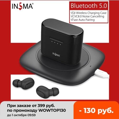 INSMA Mini TWS In-ear bluetooth 5.0 Earphone Sports Hi-Fi Stereo True Wireless Earbuds Binaural Support QI Charging Ear Buds