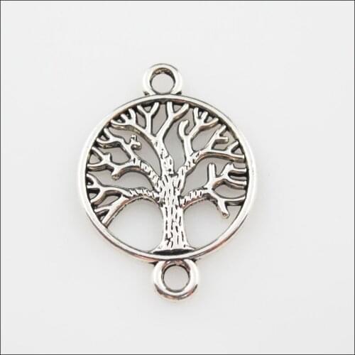 Fashion 8Pcs Tibetan Silver Color Round Tree Charms Pendants Connectors 20x28mm