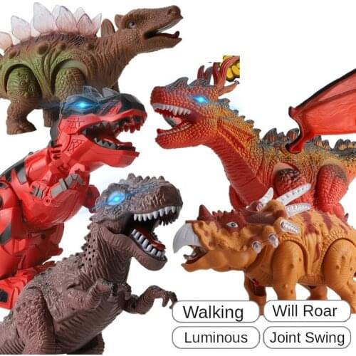 Electric Domineering Dinosaur Model Tyrannosaurus Triceratops Stegosaurus Emulation Animal Toys Can Walk Will Roar Kids Gifts