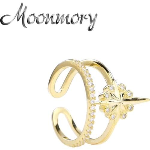 Moonmory Genuine 925 Sterling Silver Adjustable Cuff Rings For Women 2021 Trend Luxury Zircon Crystal Jewelry Christmas Gift