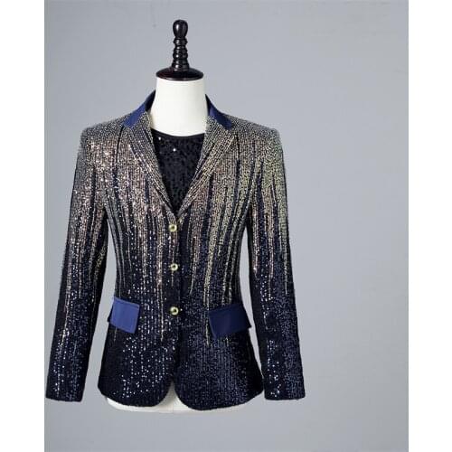 Mens Party Blazers Color Gradient Sequined Suit Jacket Stage Trendy Shiny Catwalk Bar Singer Performance Dress Plus Size Clothe