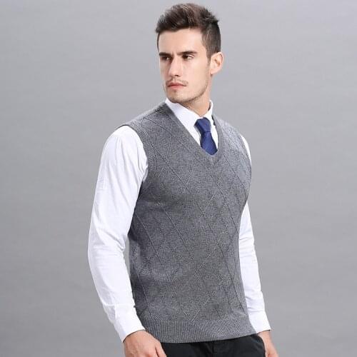 Mens Golf Vest Cashmere Perfect Quality Sliod Classic Pure Color Cotton V-neck Sleeveless Clothes Knitted Wool Male Sweaters