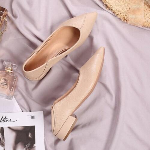 Soft Single Shoes Pointed Shoes Small Size Womens Shoes Thick Heel 2020 Low Heel Korean Style Large Size 41-43 Fat Wide