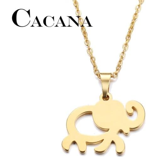 CACANA Stainless Steel Necklace For Women Man Lovers African Elephant Gold And Silver Color Pendant Necklace Engagement Jewelry