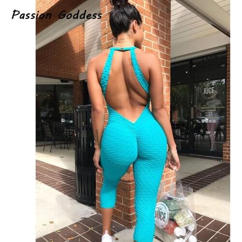 Work Out Backless Jumpsuits Tight Overalls Sexy Women Bandage Sporting Romper Elastic Outfits Fitness Calf-Length Jumpsuit Mujer