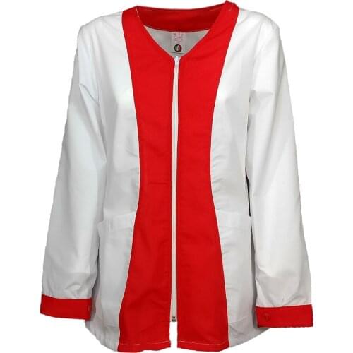 Working women work shirts short zip White Pinstripe long sleeve cotton