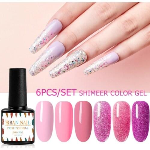 RBAN NAIL 6Pcs 7ml Nude Pink UV Gel Nail Polish Kits Glitter Soak Off UV Gel Varnish Color Nail Gel Polish DIY Nail Art Lacquer