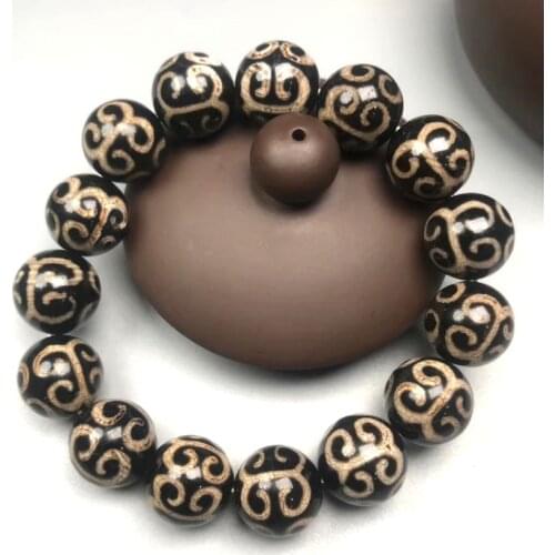Vary Rare Tibetan Dzi Bead Bangle Amulet nature Vein Bead bracelet Lucky Talisman