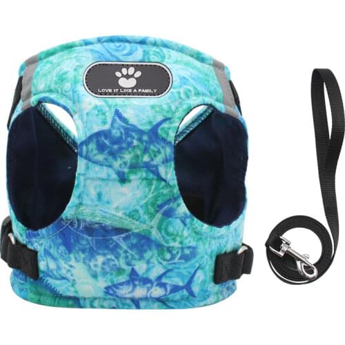XS-XL Ocean Pattern Chest Harness for Small Dogs Cat Fashion Nylon Harnesses Vests with Rope Simple Cozy Pets Puppy Chests Strap