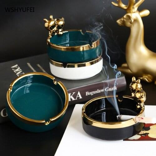 Nordic light luxury paint golden ceramic ashtray home living room personality trend fashion creative coffee table decoration