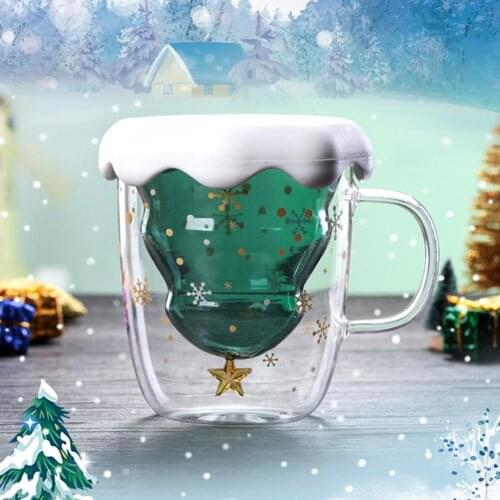 300ml Christmas Heat Resistant Double Wall Tea Coffee Glass Cup Mug Drinkware