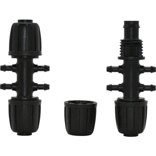 Garden hose 16mm to 4/7 water pipe 4 way splitter barbed double way irrigation connector screw 1/2 to 1/4 reducing tee 25pcs