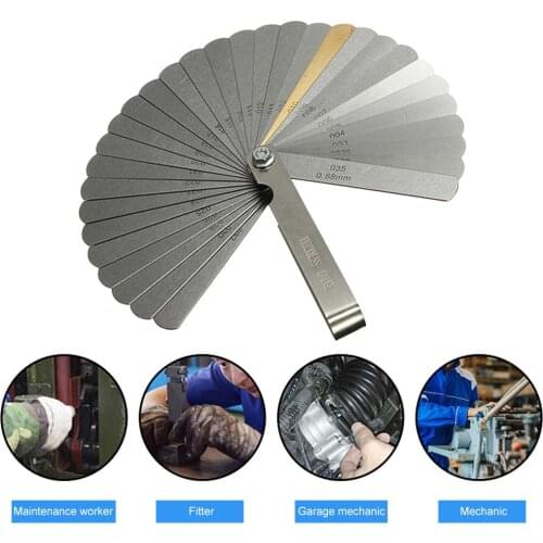 Stainless Steel Feeler Gauge 32 Blades Scale 0.04-0.88mm Thickness Gap Metric Imperial Filler for Pressure Gauge Valve Gasket
