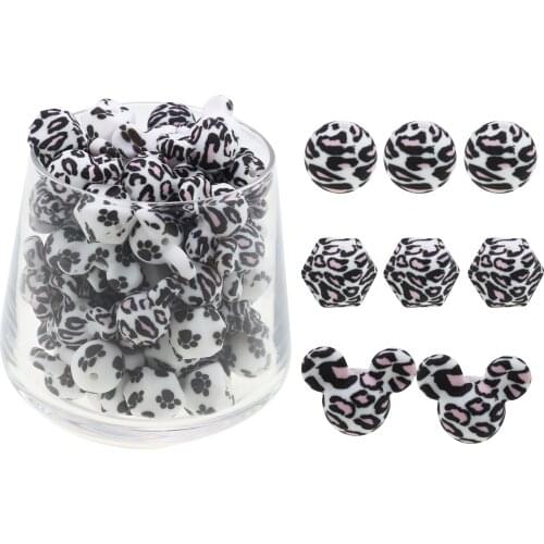 NEW 50pcs/Lot 15mm Round Hexagon Mickey Baby Teether Leopard Print Silicone Teething Bead For Jewelry Making