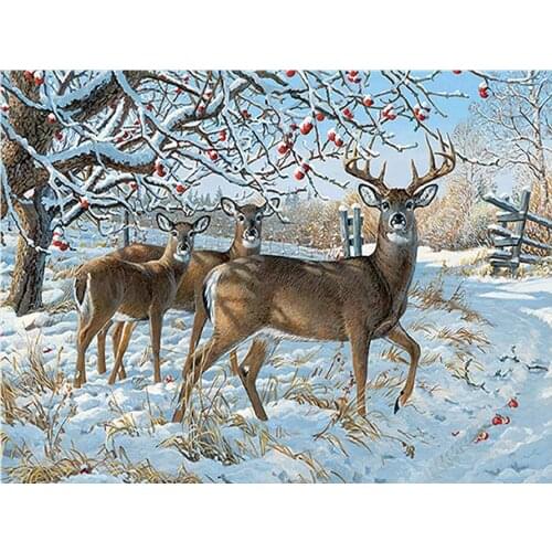 Snow Forest White Tailed Deer Animal Diamond Painting Round Full Drill DIY Needlework Mosaic Embroidery 5D Cross Stitch Picture