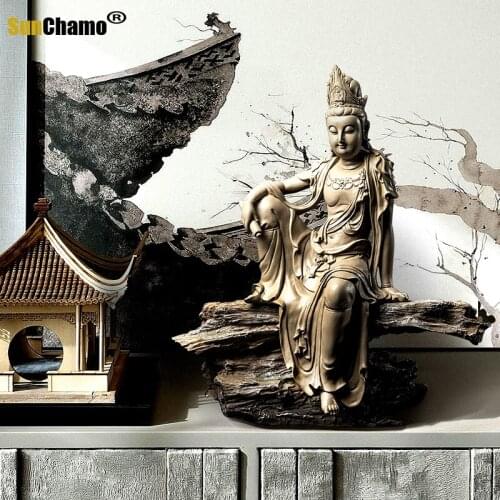 Modern Zen Guanyin Buddha Statue Lucky Decoration Home Entrance Hall Living Room Office Soft Decoration Home Desktop Decoration
