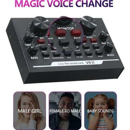 V8II Live Sound Card BT Accompaniment Audio Mixer with Sound Effects Broadcasting Recording Network Singing on Phones Laptop