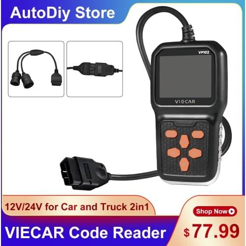 VP102 Code Reader ELM327 OBD2 Scanner 2 In 1 Function Car Diagnostic Tools Read Error Clear Faults 12V/24V for Car and Truck