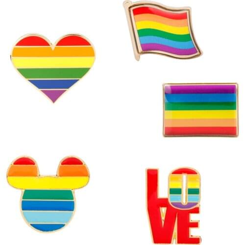 Dongsheng jewelry LGBT Design Rainbow Creative Heart Finger Brooch Metal Pins Badge Denim Enamel Lapel Jewelry Gift women unsix