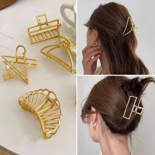 Alloy Hollow Flower Square Hairpin for Women Large Geometric Stars Simple Hair Catching Fashion Trend Hair Accessories New 2021