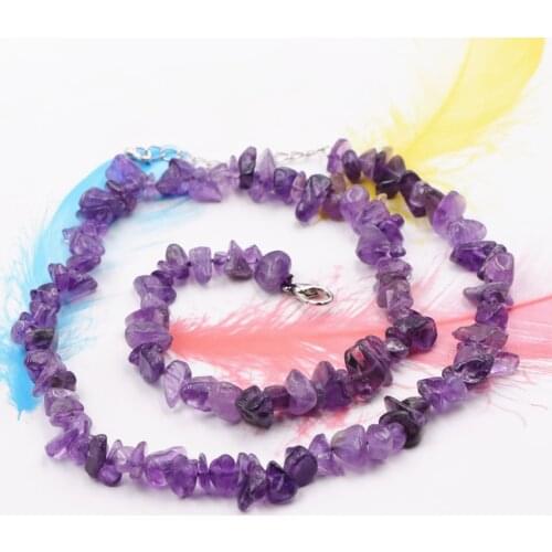 Natural Stone Amethysts Beads Bracelet Necklace Jewelry Set for Girl Women Crystal Choker Party Necklaces Bangle Party Gift A938